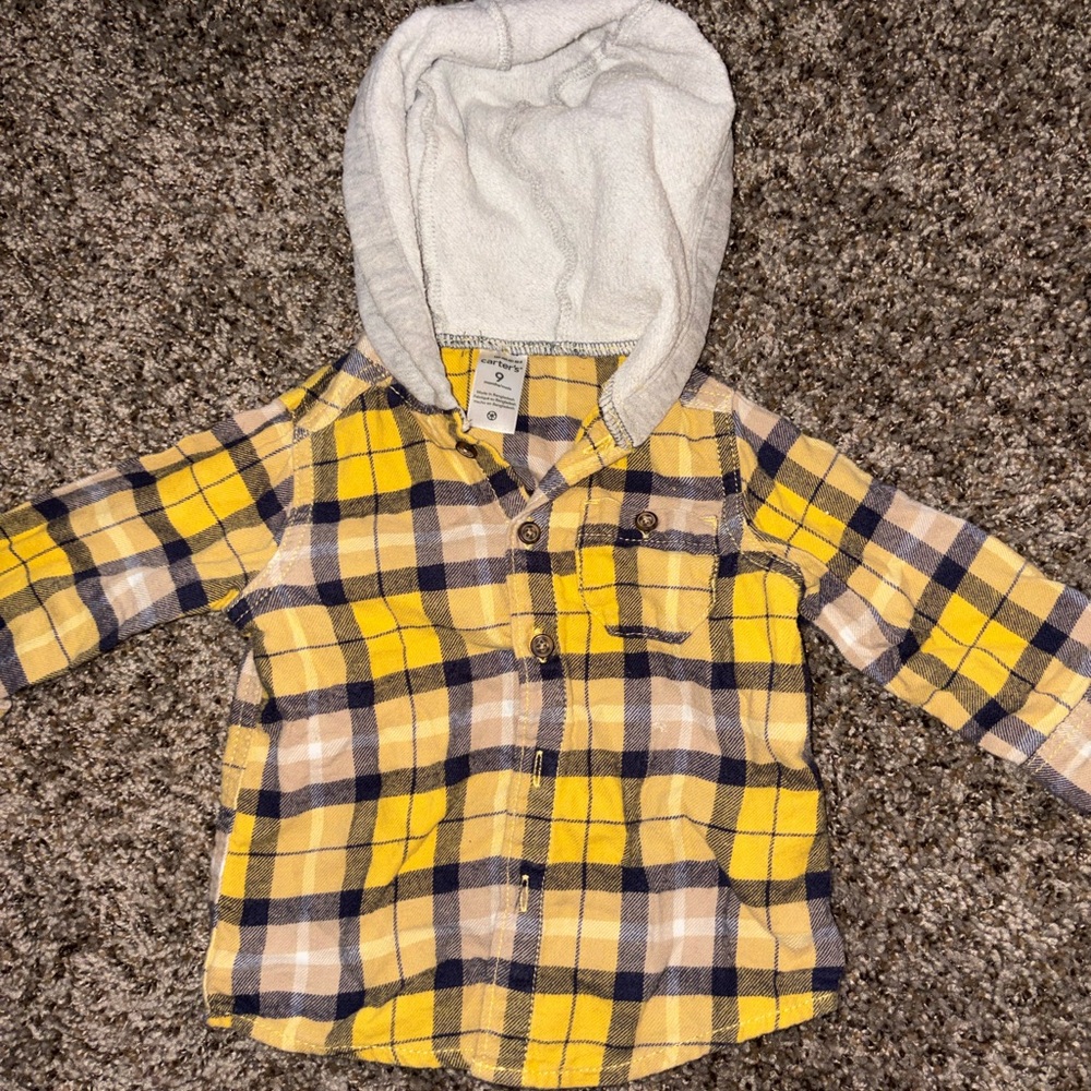 Carter's Yellow Navy Plaid Hooded Button-Down Shirt